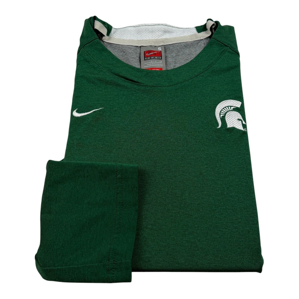 Nike Team Michigan State Spartans Green Long Sleeve Fit Dry Shirt Mens Small